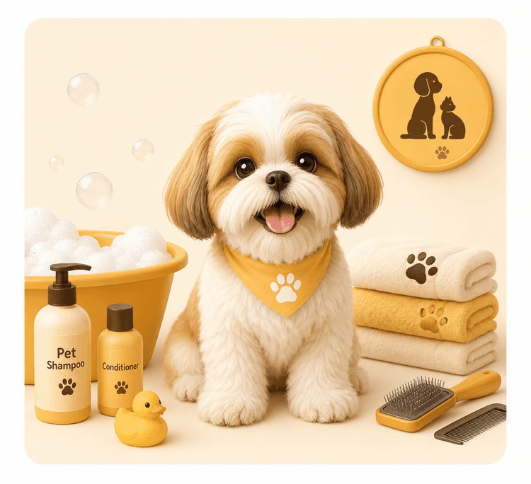 Freshly groomed dog with a soft, brushed coat after a spa session